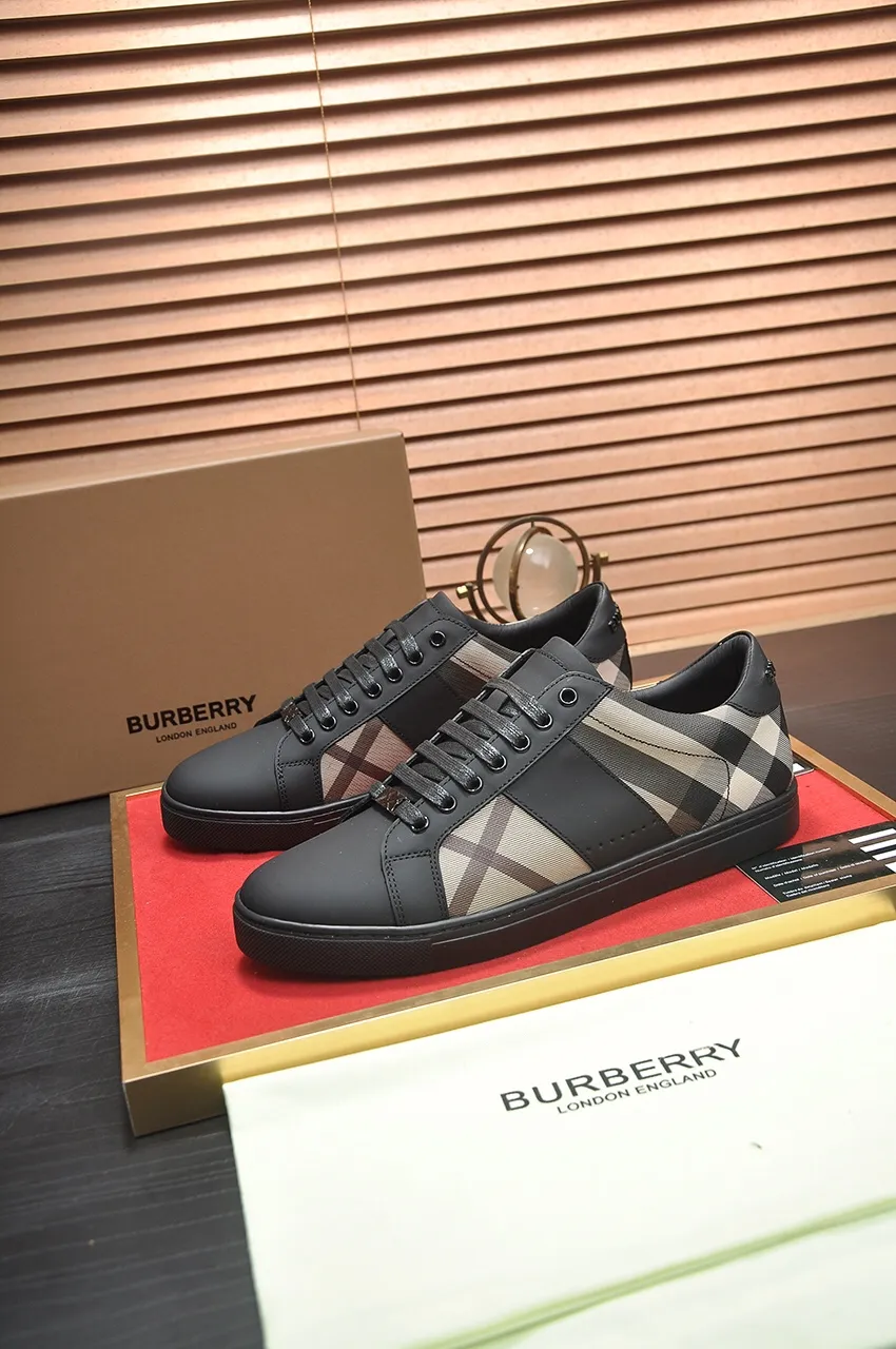 Men's shoes💰480💶[Burberry] (cowhide lining) classic low-top sneakers｜Imported cowhide with classic plaid fabric｜Cow leather lining｜Original outsole｜Fine workmanship and comfortable to wear Size: 38-44 (customized at 45)